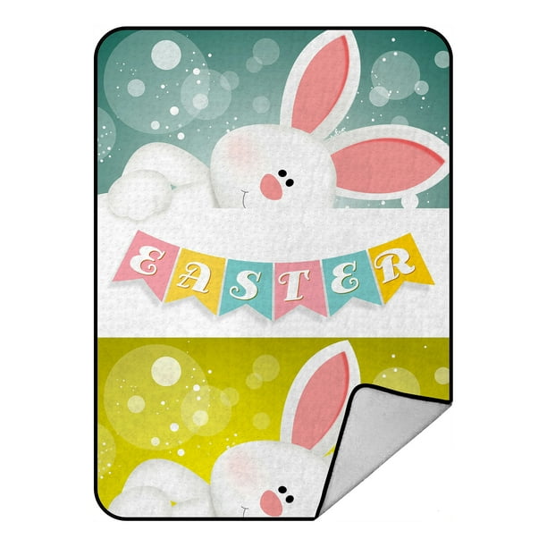 GCKG Happy Easter Cute Rabbits Fleece Blanket Crystal Velvet Front and