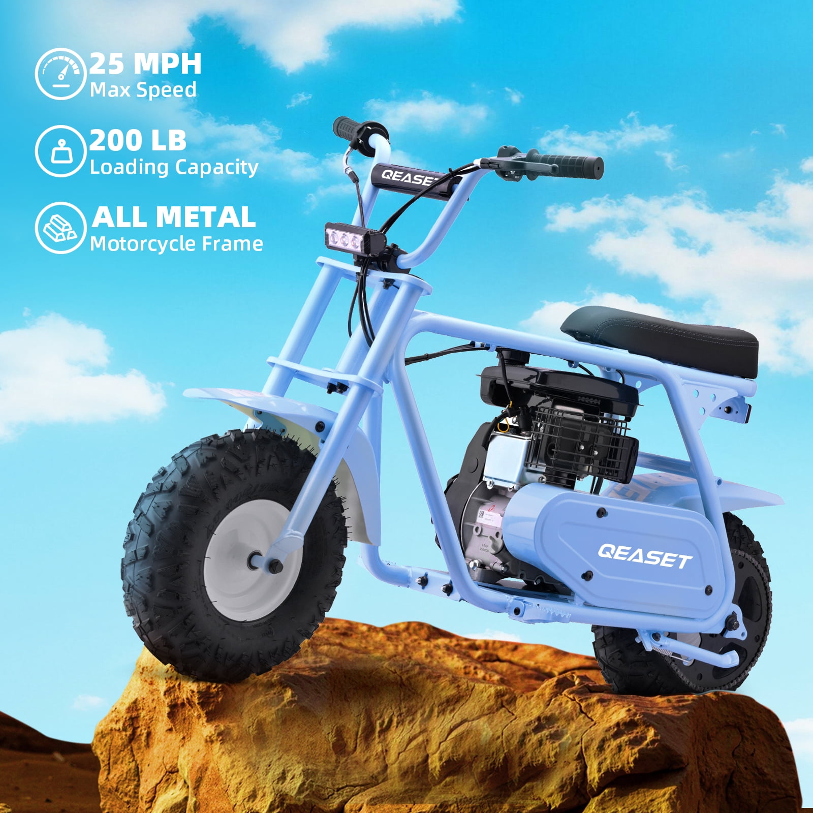 99cc Dirt Bike, Gas Powered, 4-Stroke with LED Headlight, 25MPH Minibike Trail Bike, Pull Start, Poucket Bike for Teenager and Adult, Summer Gift