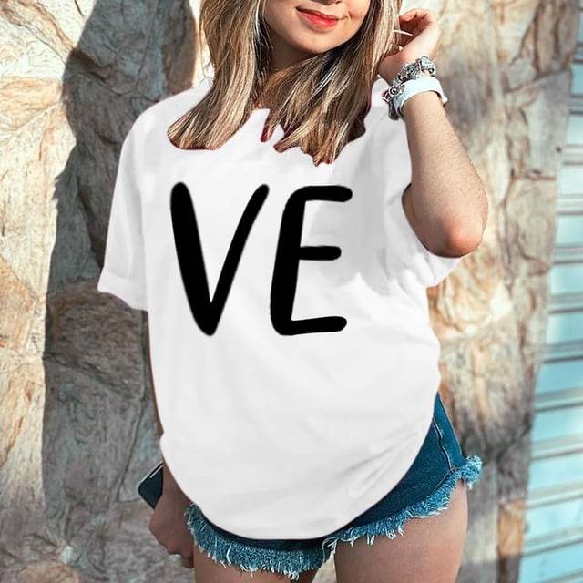 Hot Sale!! T-Shirts de la Saint-Valentin pour Femmes Imprimés Graphiques Mignons Léopard Cœur T-Shirts Décontractés Manches Courtes Col Rond Blanc + TTTG