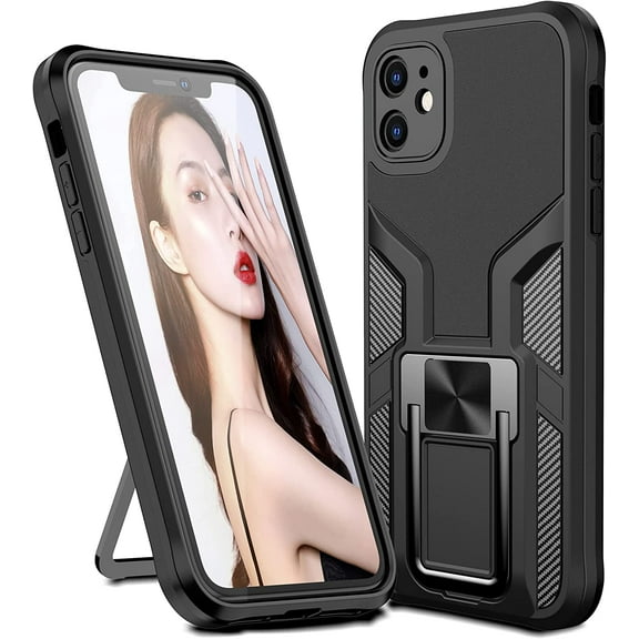 Designed for iPhone 11 Case, Rugged Designed Ring Kickstand Phone Case Heavy Duty Military Grade Drop Proof Cover for iPhone 11,Black