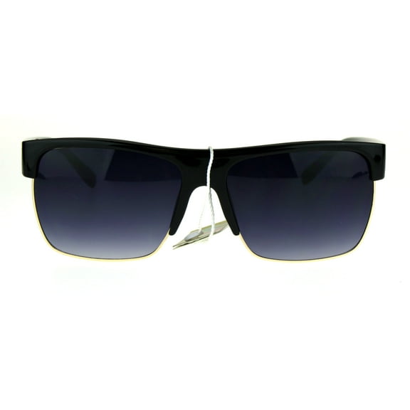 Mens Luxury Half Horn Rim Rectangular Designer Minimal Sunglasses Black Smoke