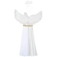 thumbnail image 6 of Haitryli Womens Angel Costume 3 Piece One Shoulder Maxi Dress with Feather Wings and Headwear White 4XL, 6 of 7