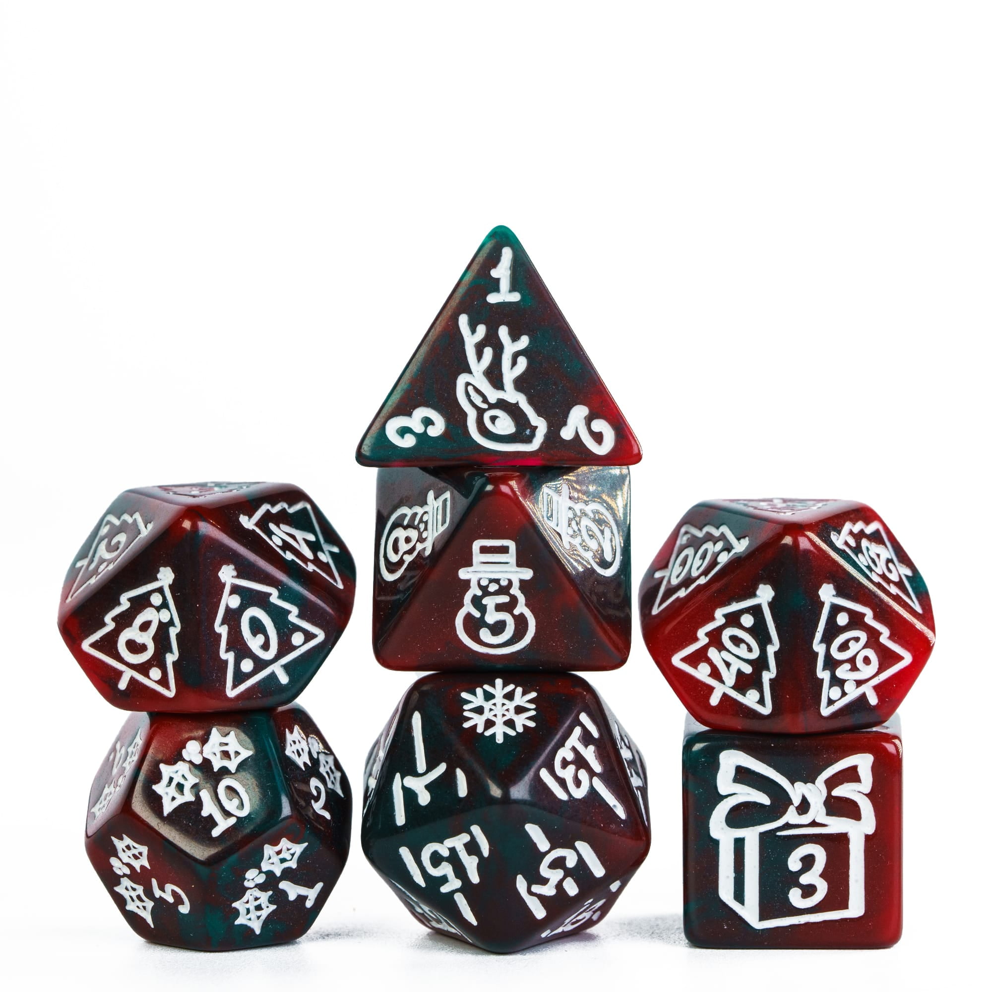 Cusdie 7Die Xmas Dice Set DND, Polyhedral Dice Set Christmas Theme