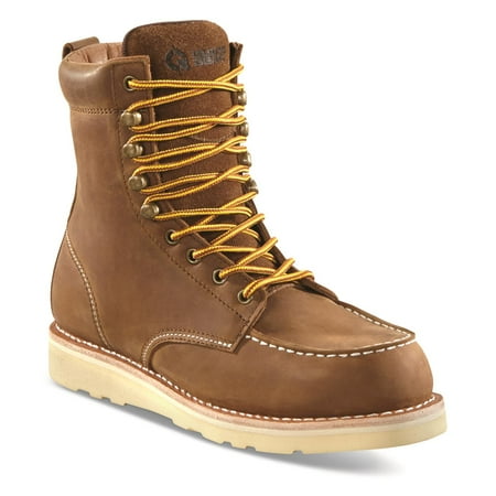 

Guide Gear 8 Wedge Moc Toe Work Boots for Men Leather Construction Mid-High Shoes Moisture-Wicking Lining