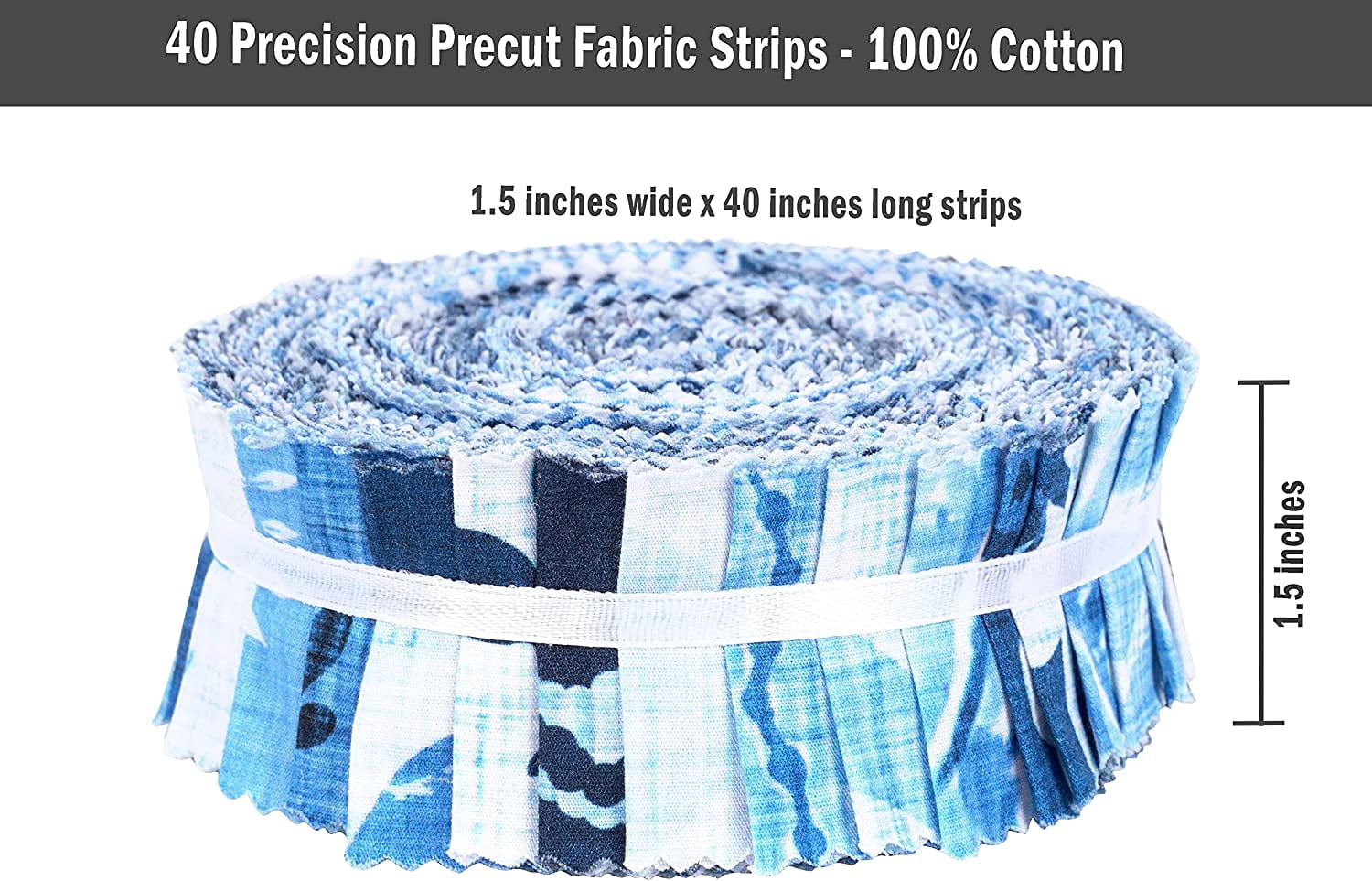 Soimoi 40Pcs Block Print Precut Fabrics Strips Roll Up 1.5x42inches Cotton Jelly Rolls For Quilting - Blue