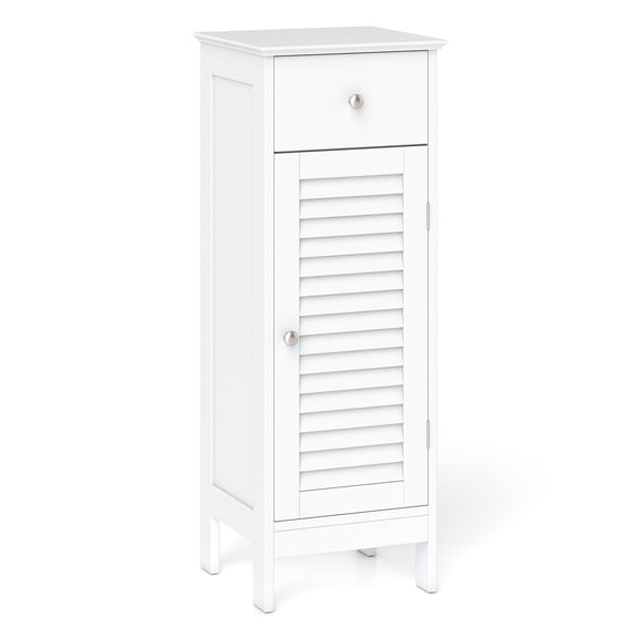 Gymax Small Bathroom Storage Cabinet Narrow Floor Cabinet w/ Adjustable Shelf Drawer Single Louvered Door