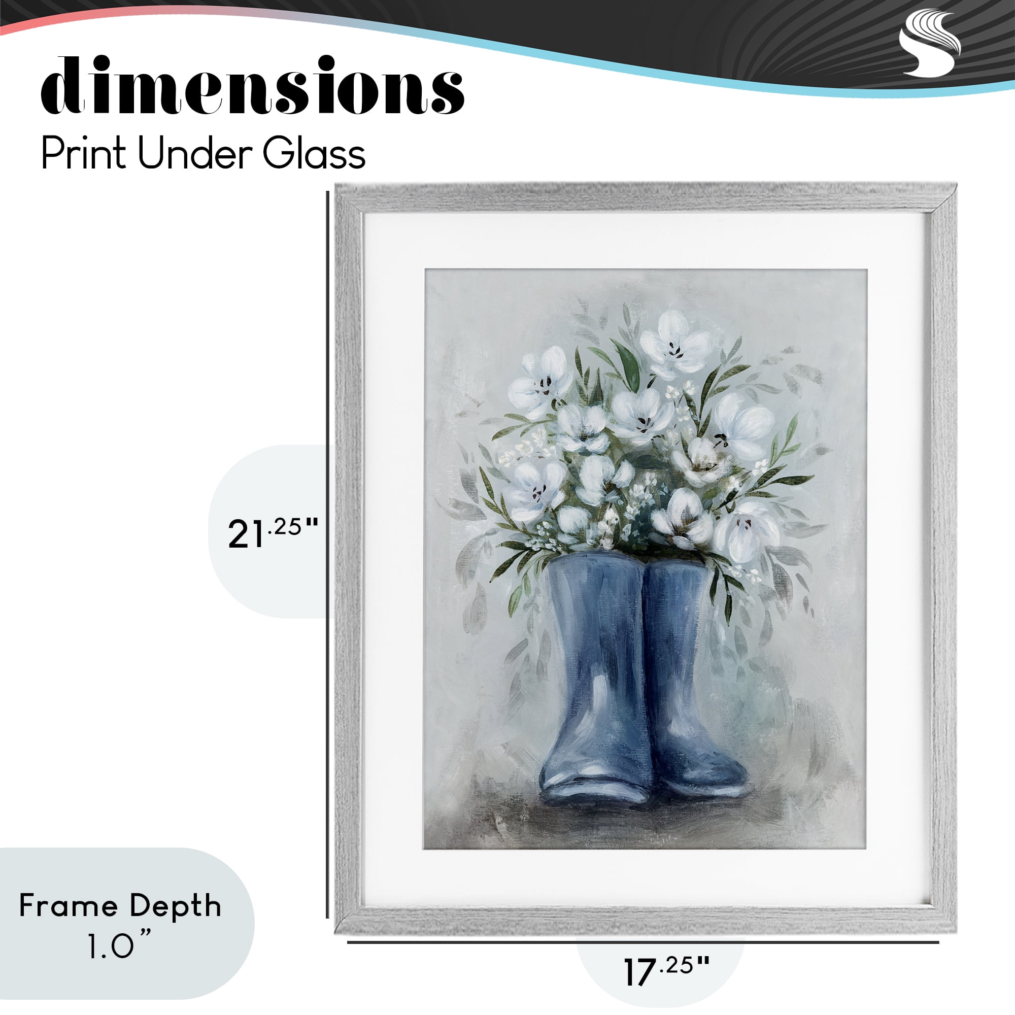 Stupell Industries Botanical Bouquet in Blue Boots Gray Framed Print Under Glass, design by Kristen Brockmon