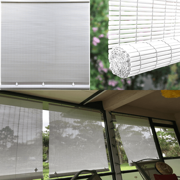 Cordless Roll Up Sun Shade PVC Bamboo Blinds Outdoor Home Patio Porch 36 X 72 In