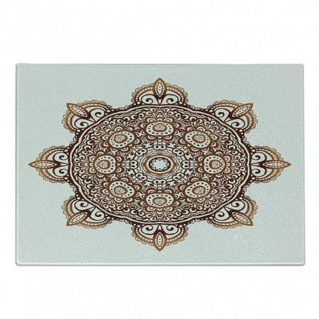 

Oriental Cutting Board Ornamental Abstract Doodle Style Folkloric Flower Round Mandala Decorative Tempered Glass Cutting and Serving Board Small Size Orange Brown by Ambesonne