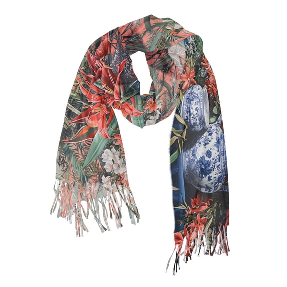 FORMRS Womens Scarf Winter Soft Long Big Warm Shawls Wrap Tassel Scarves, Red Vibrant Flowers