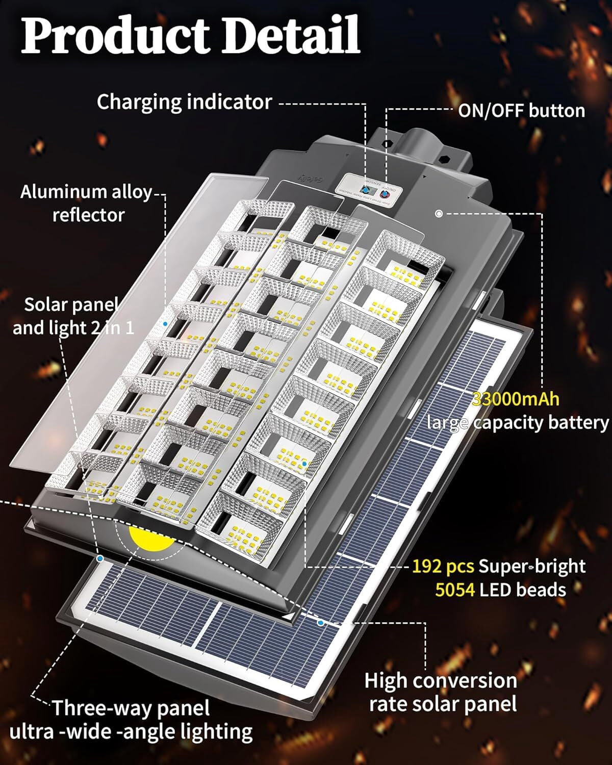 Gefolly Solar Street Light Outdoor, Wide Angle Commercial Parking Lot Light Dusk to Dawn 6500K Flood Security IP67 with Motion Sensor Lamp for Yard, Basketball Court