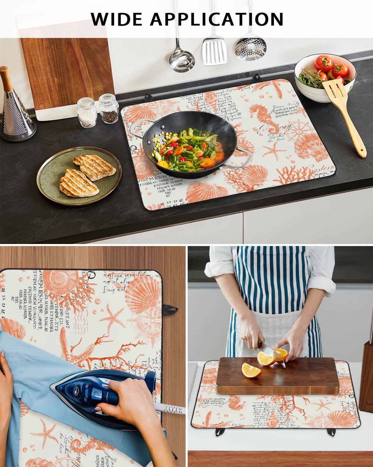 nqOlkjepod Large Induction Cooktop Protector Mat 36"x21", Orange Starfish Stove Top Covers for Electric Stove, Rustic Ocean Coastal Shells Conch Coral Stove Burner Cover Mats, Glass Top Stove Cover