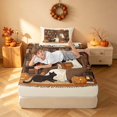 thumbnail image 5 of Homewish Halloween Spooky Animal Twin Sheets, Pumpkin Lantern Ghost Bedding, Beige Brown Orange, 3 Pieces (1 Flat Sheet, 1 Fitted Sheet and 1 Pillowcase), 5 of 6