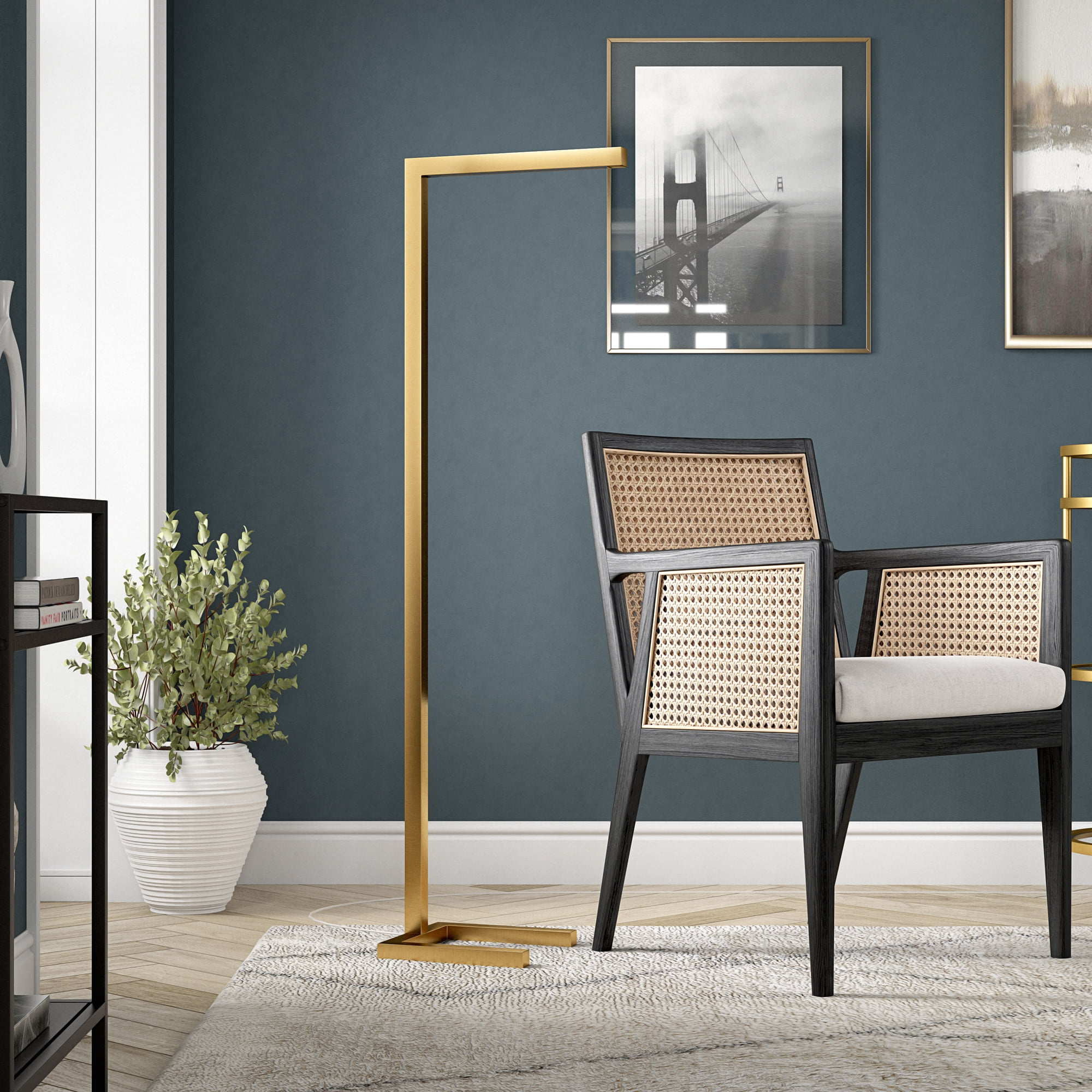 Evelyn&Zoe Malin 52" Modern Metal Floor Lamp with Brass Rectangle Metal Shade