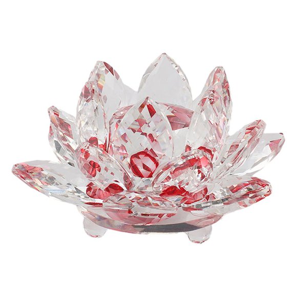 keepw Crystal Glass Lotus Flower Minerals Feng Shui Sphere Crystals Flowers Decorative Figurines for Souvenirs Party Red