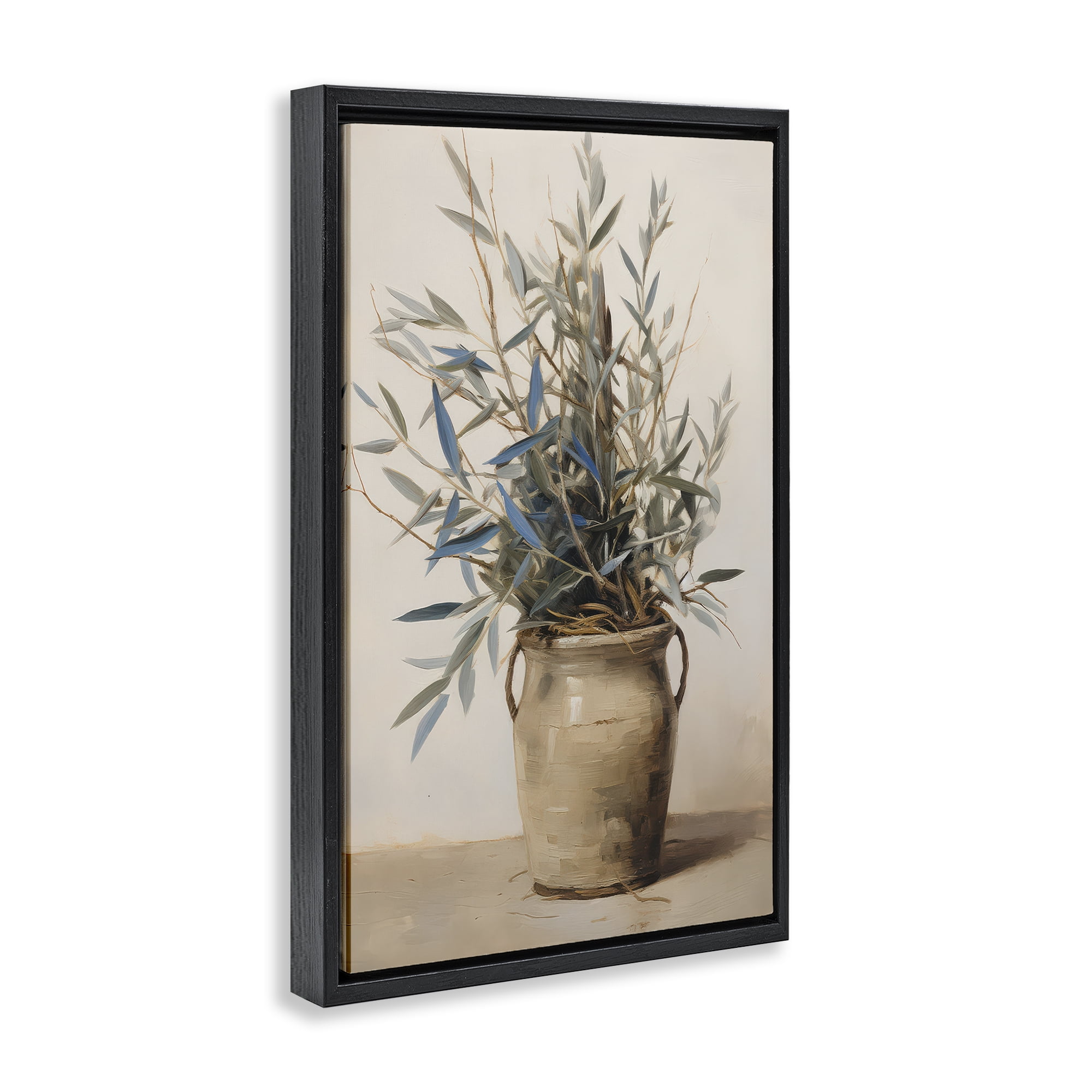 Stupell Industries Country Pottery Plant Plants & Flowers Painting Black Floater Framed Canvas Art Print Wall Art, 21 x 31