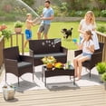 thumbnail image 2 of Homall 4 Pieces Patio Conversation Set Outdoor Furniture Rattan Chairs Wicker Seating with Cushion and Table Weather-resistant for Porch Garden Backyard, Brown /Gray, 2 of 8