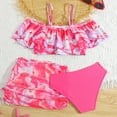 thumbnail image 4 of Toddler Girl Swimsuit Kids Ruffled 3 Piece Swimsuit Swimwear Leisure Bikini Swimsuit Set Girls Bathing Suit Pink 8 Years-10 Years, 4 of 6