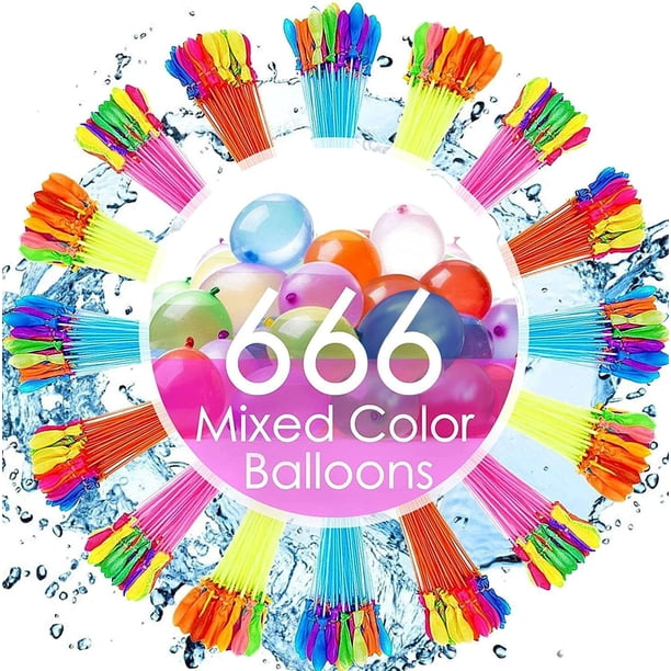 Globos de agua de llenado rápido de verano, adecuados para adultos y niños, globos de agua totales de enfriamiento de verano (666 globos de agua de colores)