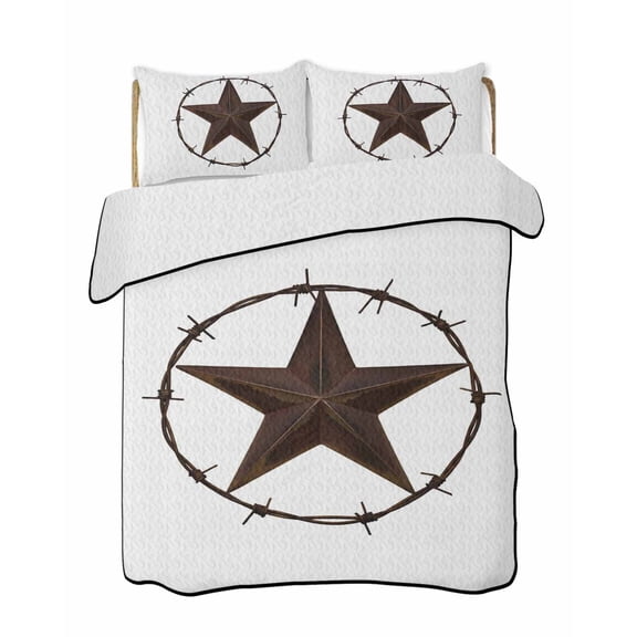 Quilts Twin-XL Size Bedding Set, Western Star Brown Lightweight Quilted Comforter, Vintage Farmhouse Country Soft Reversible Bedspread Coverlet with Pillow Covers for All Season, 68" x 98"