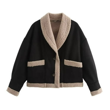 Faux Fur Winter Jacket Loose Casual Overcoat (S, Black)