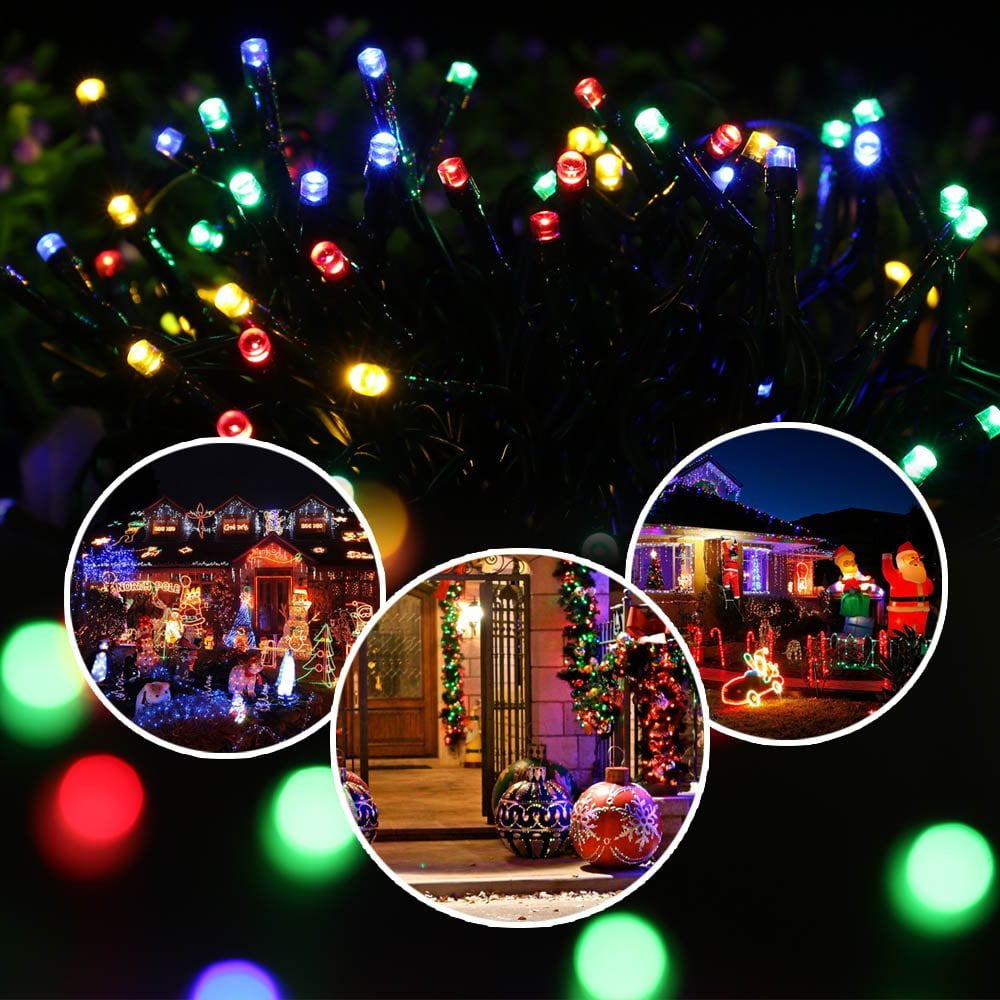 QiShi Christmas Lights Solar String Lights 72ft 200 LED Fairy Lights 8 Modes Ambiance Lighting for Outdoor Patio Lawn Landscape Garden Home Wedding (Multi-Color)-2PACK