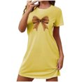 thumbnail image 4 of Lorytime Nightgowns for Women Short Sleeve Knee Length Nightdress Oversized Round Neck Tie Print Sleepshirts Nightgowns Sleepdress Comfy Soft Lounge Pajamas Dress Yellow XL, 4 of 5