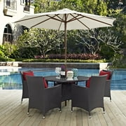 Modway Convene 7 Piece Outdoor Patio Dining Set in Espresso Red