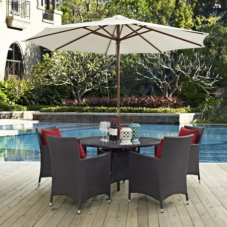 Modway Convene 7 Piece Outdoor Patio Dining Set in Espresso Red