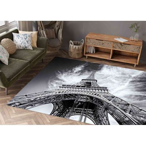 Eiffel Tower Rug, Paris Rug, Gift For Him Rugs, View Rugs, Anti-Slip Carpet Rugs, Black White Rug, View Rugs, Area Rugs, Gift For Her Rugs, 2.6'x5' - 80x150 cm