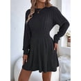 thumbnail image 4 of Women'S Fall Long Sleeve Mock Neck Sweater Dress Casual Loose Ribbed Knit Mini Short Pullover Dresses Black M, 4 of 9