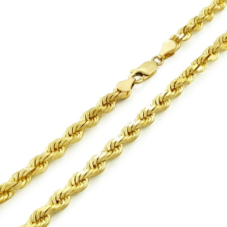 - 14k Yellow Gold 5mm Solid Diamond Cut Rope Chain Pendant Necklace, 20