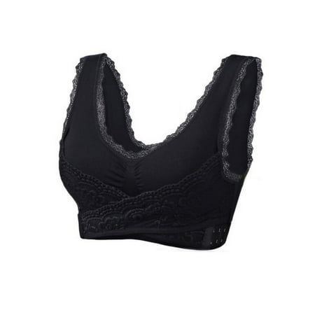 

fanshao Solid Color Lace Front Cross Push-Up Padded Breathable Gym Yoga Women Sports Bra