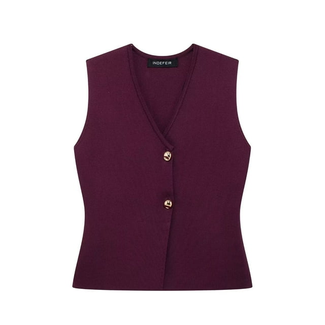 Zevity-para mujer, cárdigan sin mangas con cuello en V, chaleco de punto con botones dorados, suéter elegante de un solo pecho, Tops SW6250
