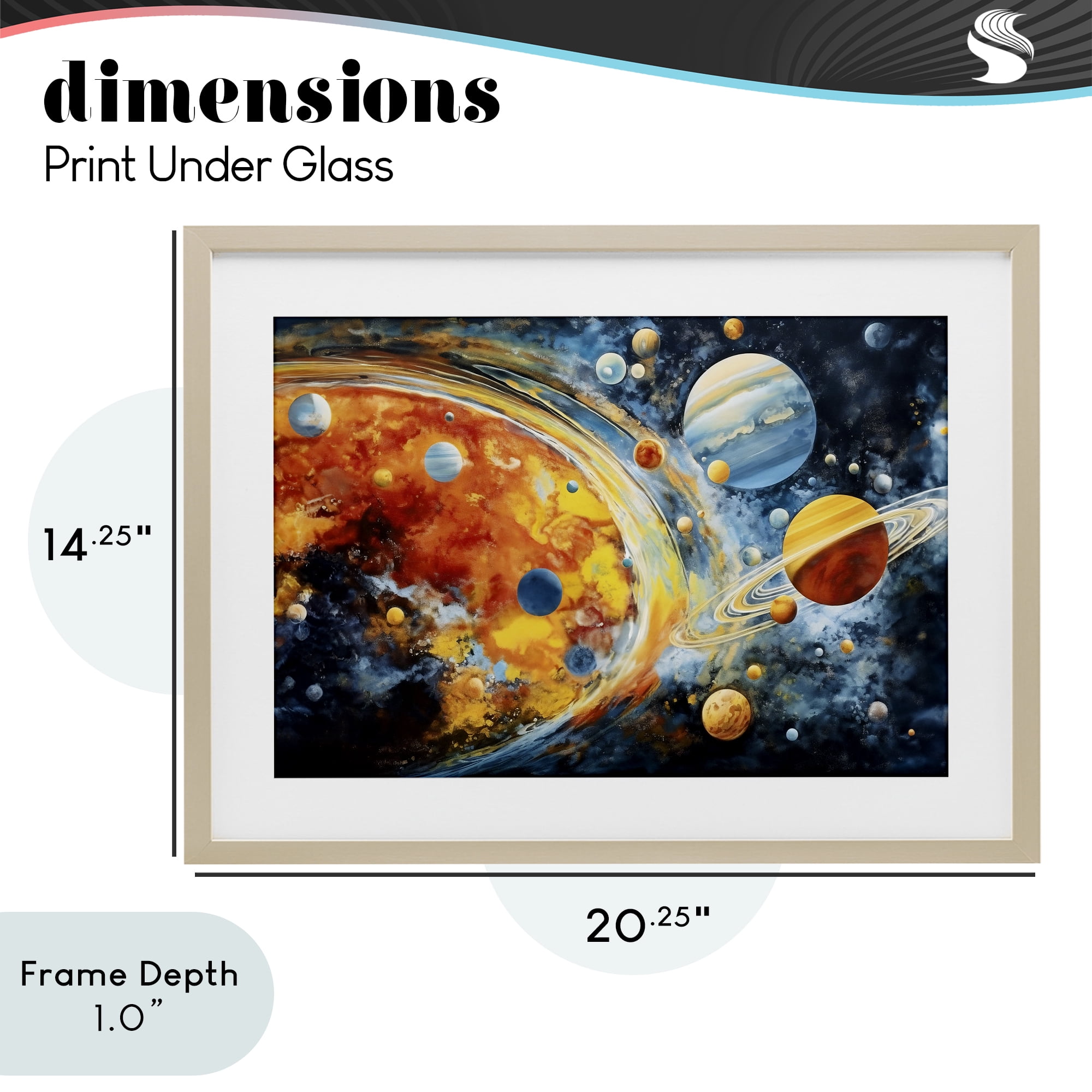 Stupell Industries Space Whirl Planets Birch Framed Print Under Glass, design by Ray Powers