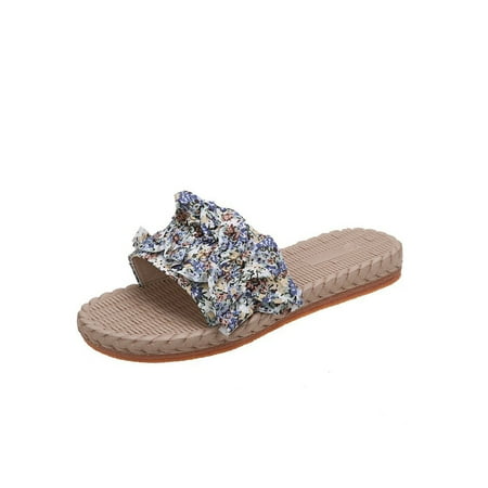 

Woobling Women s Sandals Open Toe Summer Slides Floral Flat Sandal Indoor&Outdoor Flats Elegant Casual Shoe Slip On Lightweight Slippers Blue Floral Cloth 5