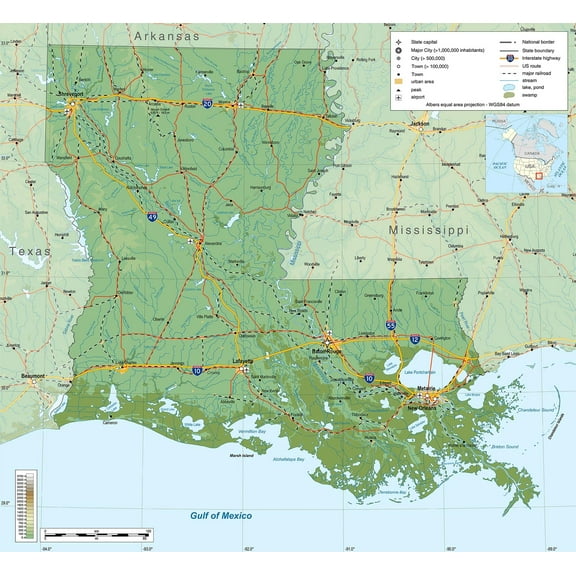 Wall Art Impressions 24x22in Poster Louisiana Geographic Map-en