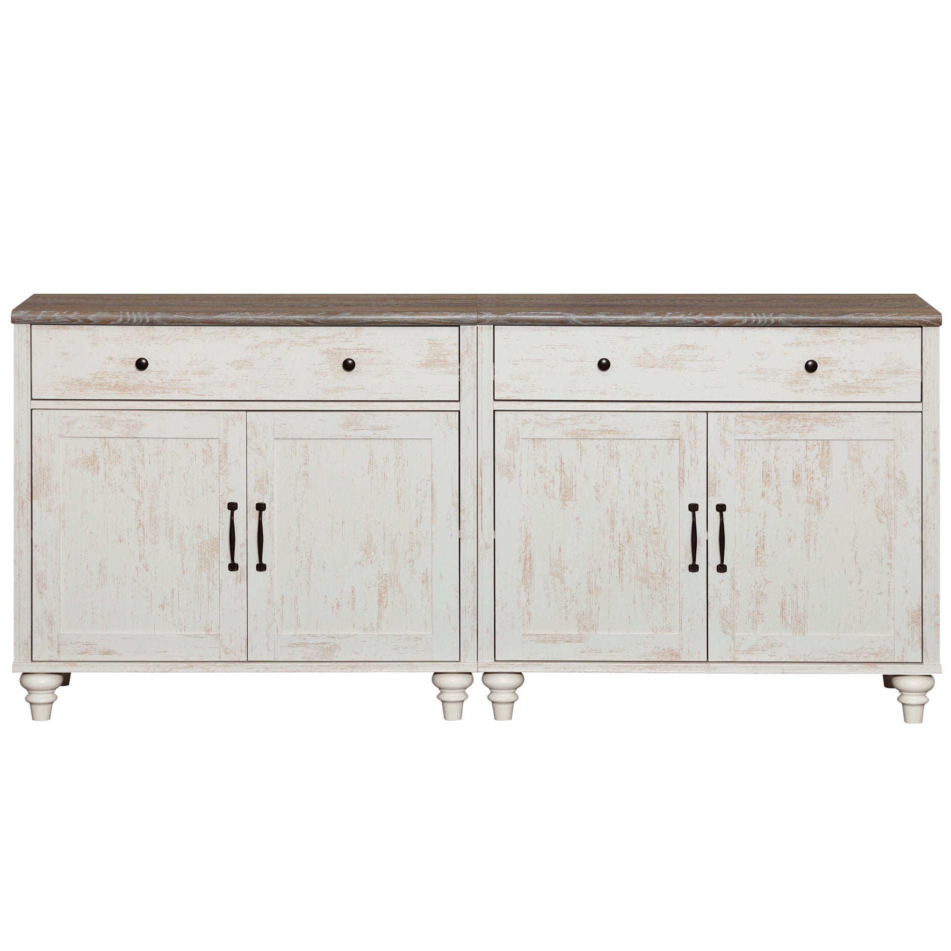 72"H × 68"W Large Farmhouse Wooden Library Bookcase with Ample Storage Cabinet, Freestanding Bookshelf for Living Room, Office & Study Room, Rustic white