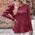 thumbnail image 6 of WREESH Womens Loose Crewneck Sweatshirt Fashion Round Neck Color Long Sleeve Blouse Wine, 6 of 7