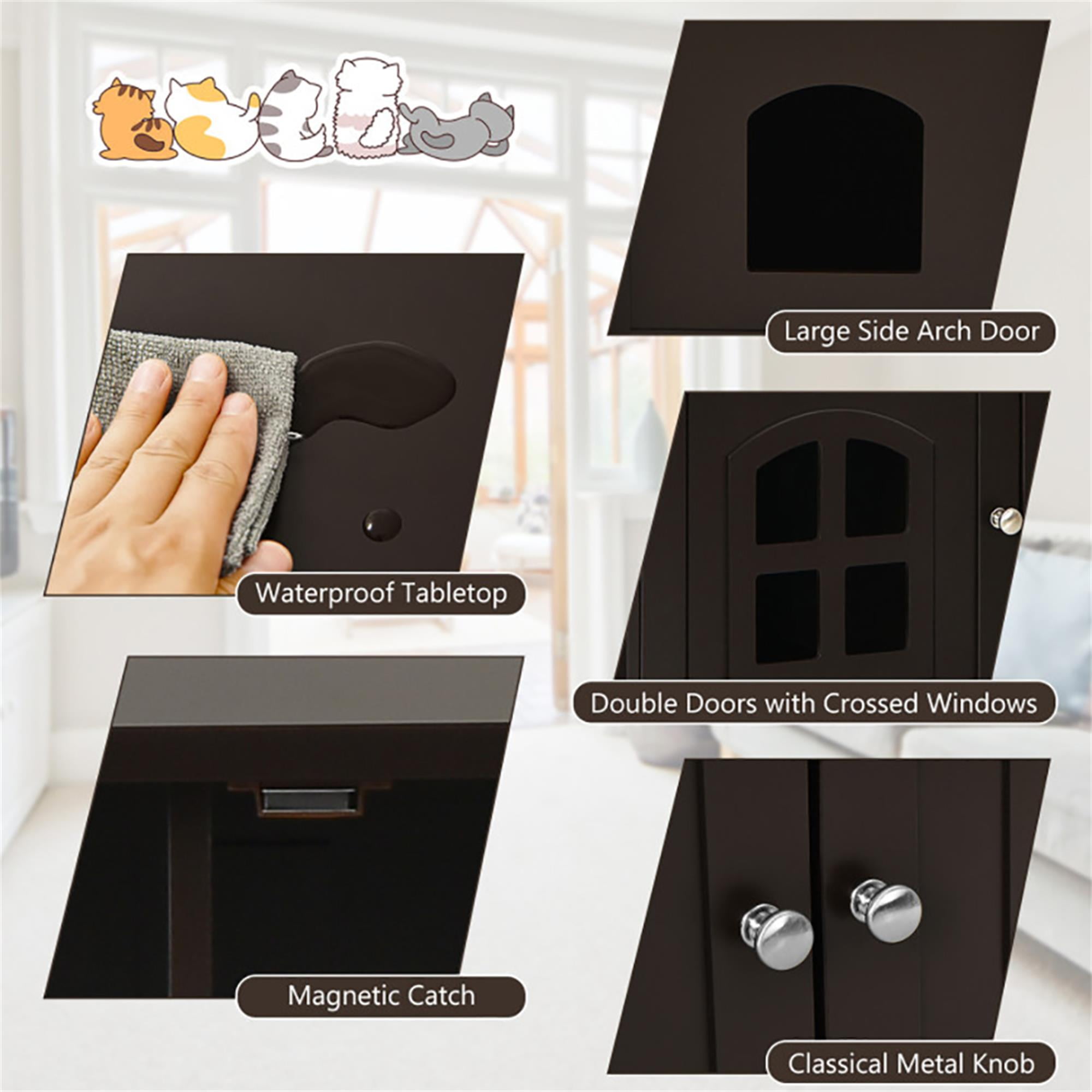 Kadyn 32" Large Wooden Cat Litter Box Enclosure Hidden Cat Washroom with Divider, Cat House Furniture, Brown
