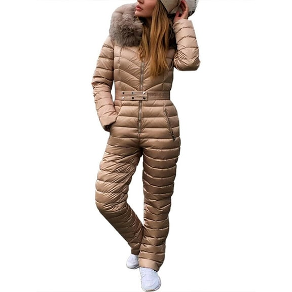 Winter Women Hooded Snowsuit Outdoor Sports Jumpsuit Waterproof One Piece Ski Suits