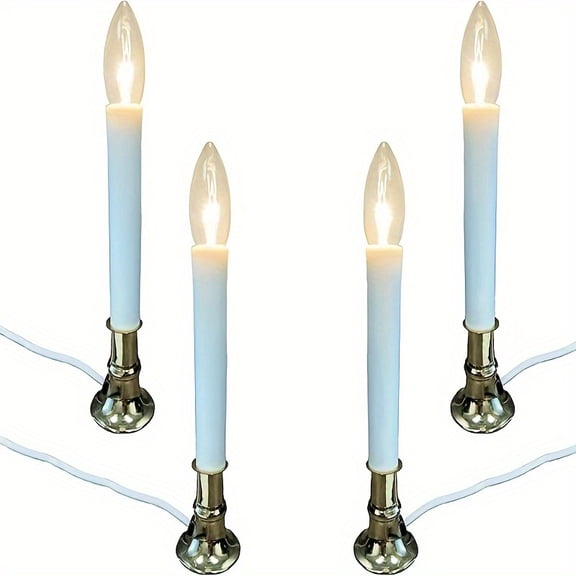 4 Pack Electric Window Candle Lights, 9 Inch LED Christmas Window Candles Plug in with Bulb, 120V C7 5W Warm White Country Rustic Candle Light with 5 FT Cord and On/Off Switch