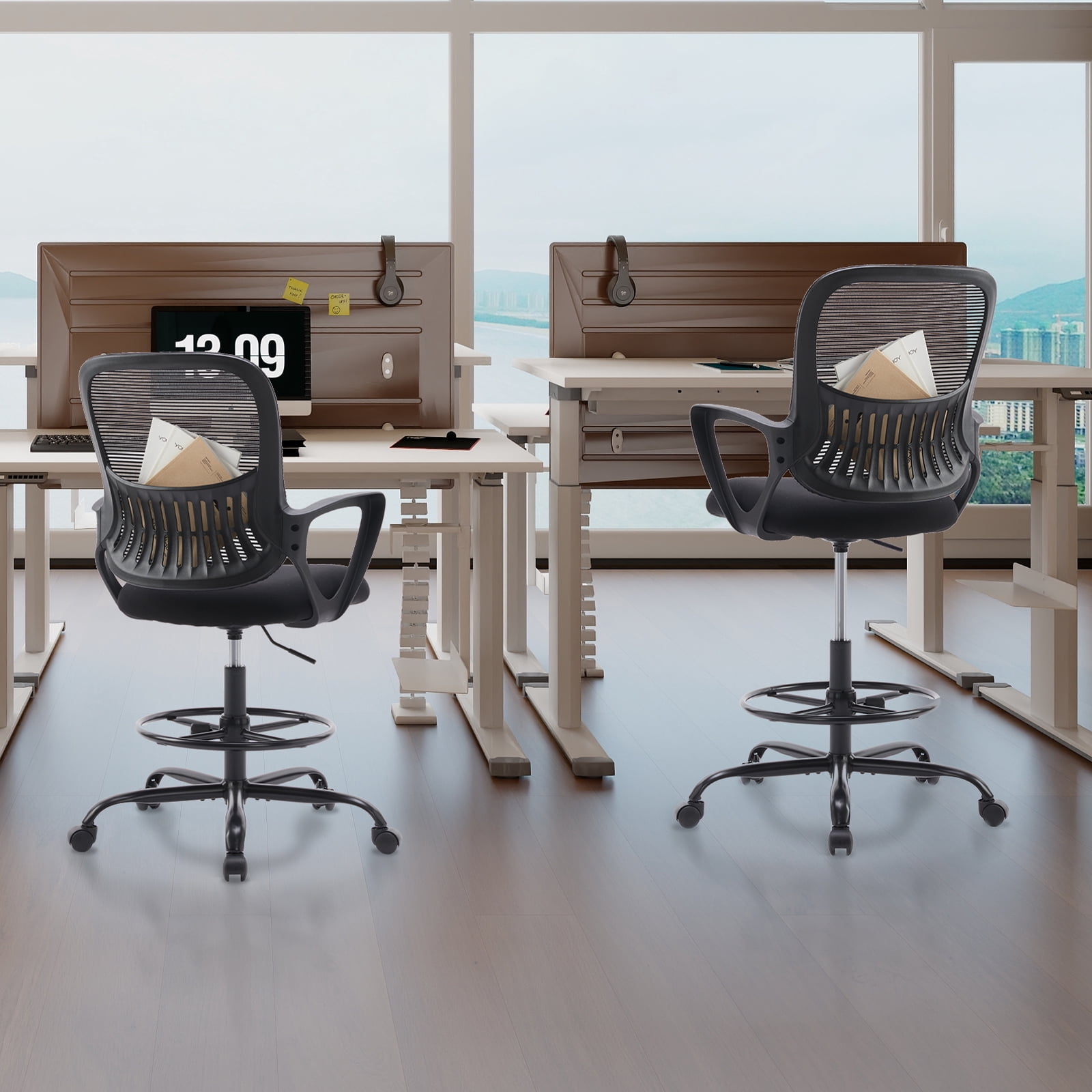 JONPONY Tall Drafting Office Chair,Desk Chair with Ergonomic Lumbar Support for Home, Office, Bedroom, for Adults,Black