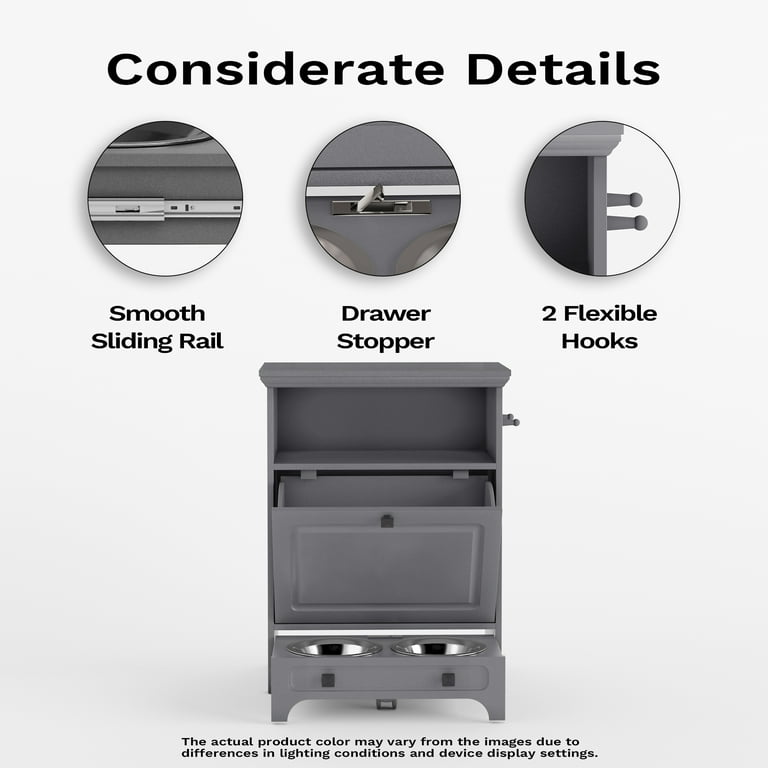 Roomfitters Dog Feeding Station with 2 Elevated Dog Bowls, Dog Food Storage  Cabinet with Hanger, Dog Proof Hidden Design, Tilt Out Pet Toy Storage