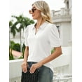 thumbnail image 5 of LOMON Women's Puff Short Sleeve Polo Shirts V Neck Casual Collared Tops Work Tunic Blouses, 5 of 7