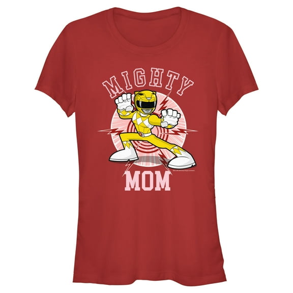 Junior's Power Rangers Mighty Mom Yellow  Graphic Tee Red Small