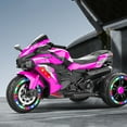 thumbnail image 5 of HNH Pink Motorcycle for Girls, 12V Battery Powered Motorbike Ride on Toy for Kids 3-8, Electric Dirt Bike with 3 Wheels, LED Light, Bluetooth Music, 5 of 14