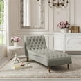 thumbnail image 2 of Vaida Chair Grey Linen 67L x 30.5W x 36H Button Tufted Front Wheel Casters, 2 of 9