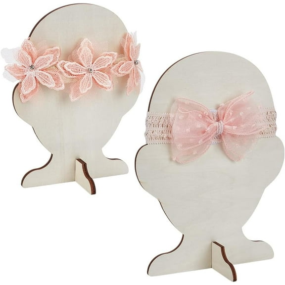 2 Set Bow Display Stands 2Sizes Wooden Hairband Display Stand Head Silhouette Hairpin Holder Wood Humanoid Display Rack for Bowknot Hairband for DIY Crafts Selling Boutique Exhibition