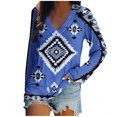 thumbnail image 2 of PNTUTB Women's Ethnic-Print V-Neck Long Sleeve Pullover Loose Fit Comfortable Casual Top, 2 of 5